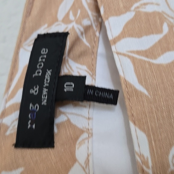 Rag & Bone Floral Linen Blend Tan Women's High Rise Tailored Rolled Hem Shorts - Picture 5 of 12